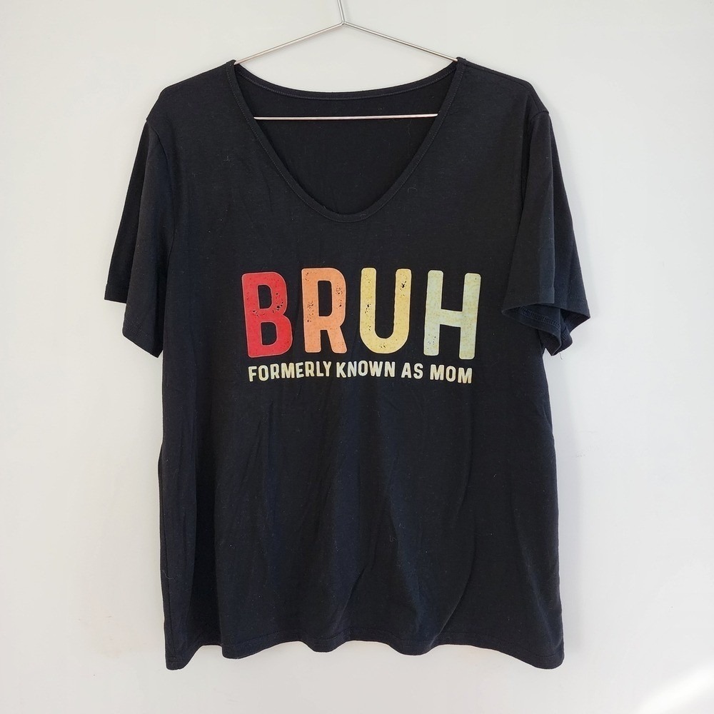 Graphic T-Shirt Women L Black "Bruh" Mom Funny Sarcastic Retro